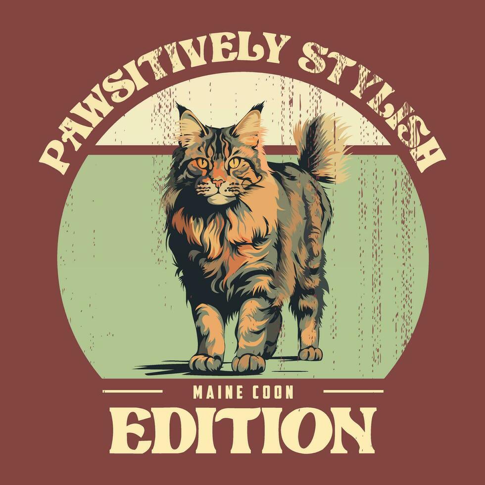 Vintage Maine Coon Cat Retro Tshirt design Vector Illustration