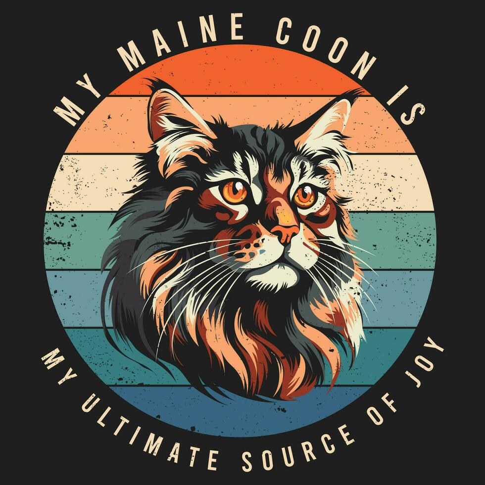 Maine Coon Cat Breed Vintage Style Tshirt design vector