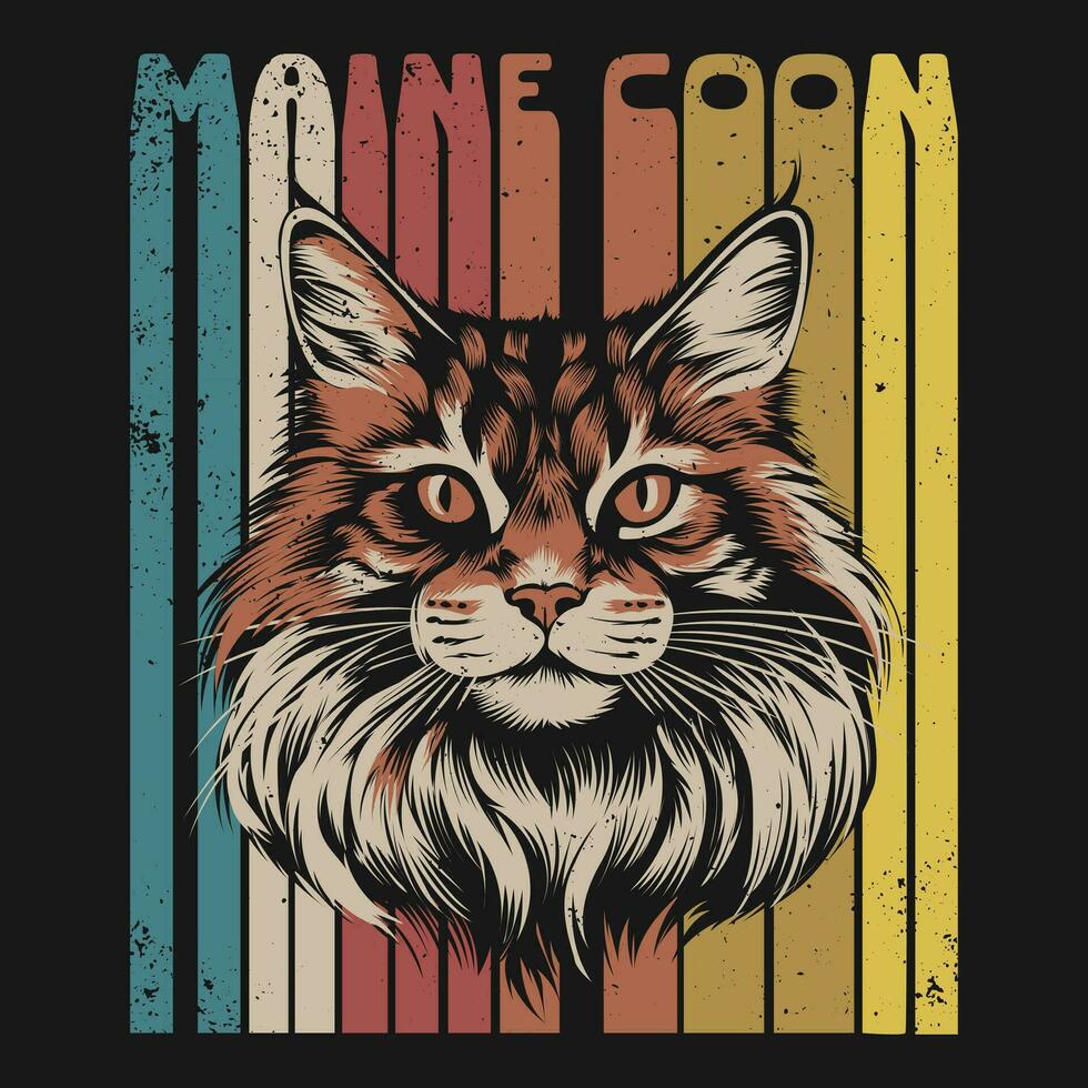 retro Maine mapache gato camiseta diseño vector
