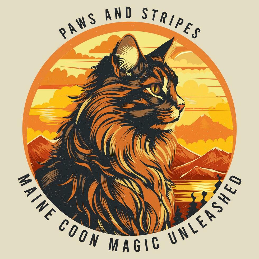 Maine Coon Cat Retro Tshirt design Vector Illustration