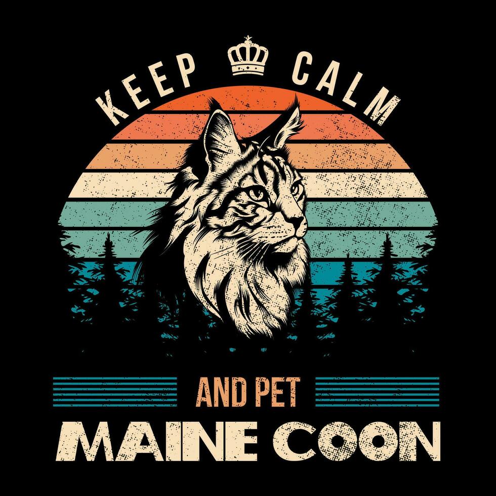 Vintage Maine Coon Cat Tshirt design vector