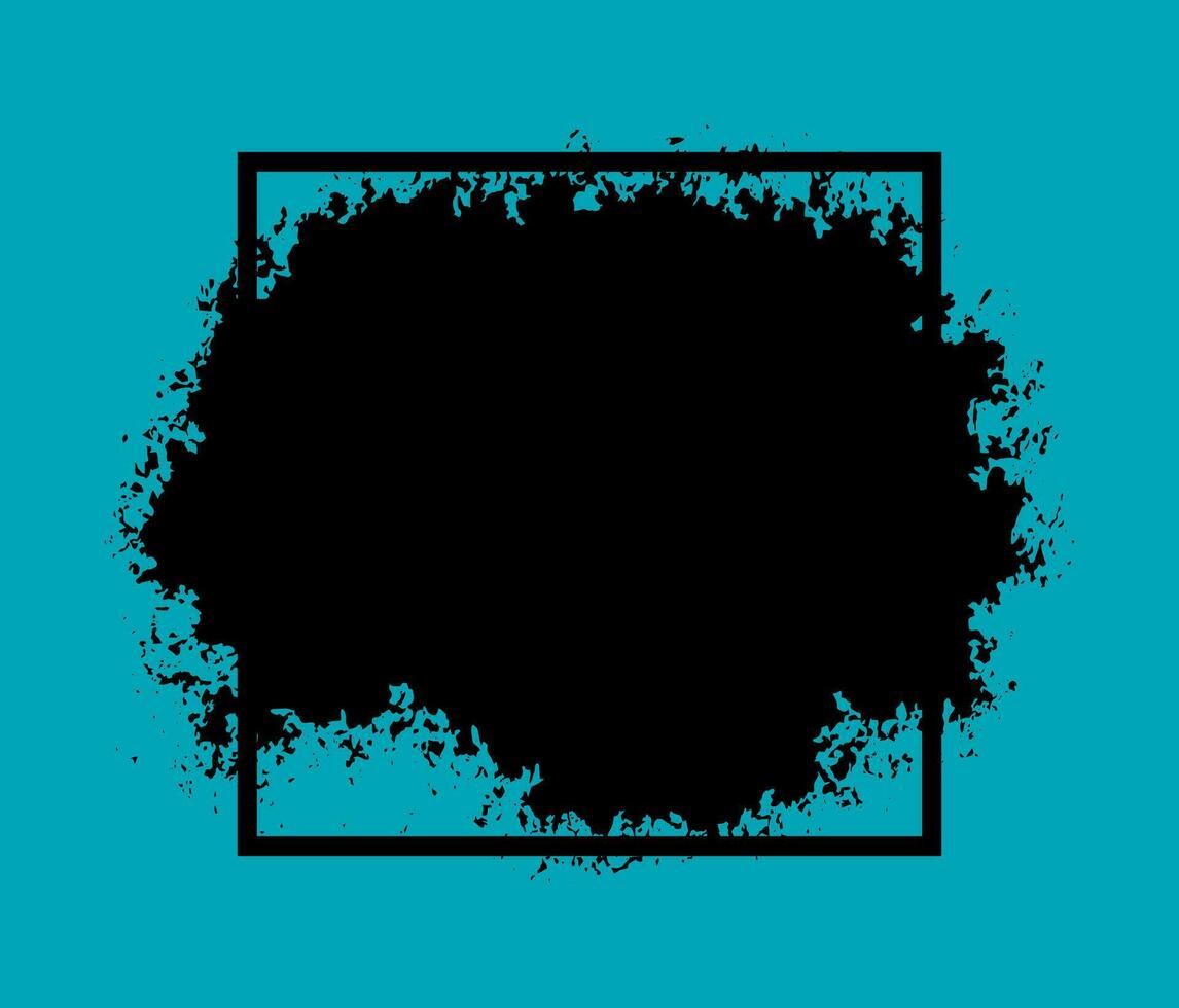 un negro cuadrado con un negro pintar salpicar en el medio, Clásico cepillo carrera vector, resumen grunge antecedentes con marco vector
