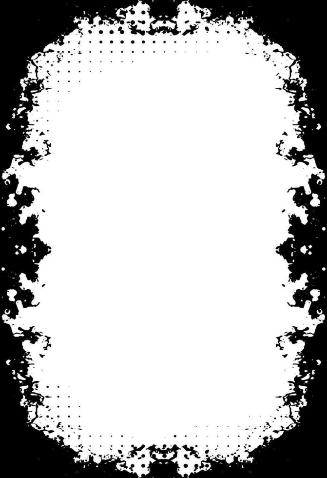 a black and white frame with a white grunge halftone dot vintage photo rectangle border, vector