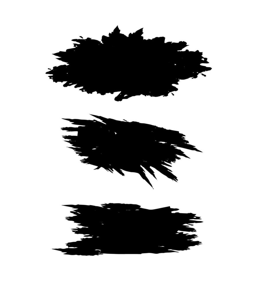 cepillo golpes conjunto de negro y blanco, Tres cepillo golpes vector, un negro y blanco dibujo de un circular forma vector cepillo ataque, tierra globo en negro