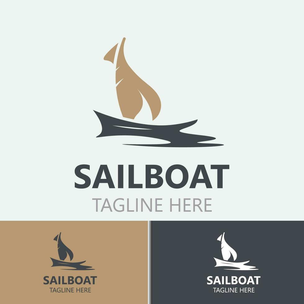 Sailboat vintage logo minimalist with wave, travel yacth or sailing boat vector design