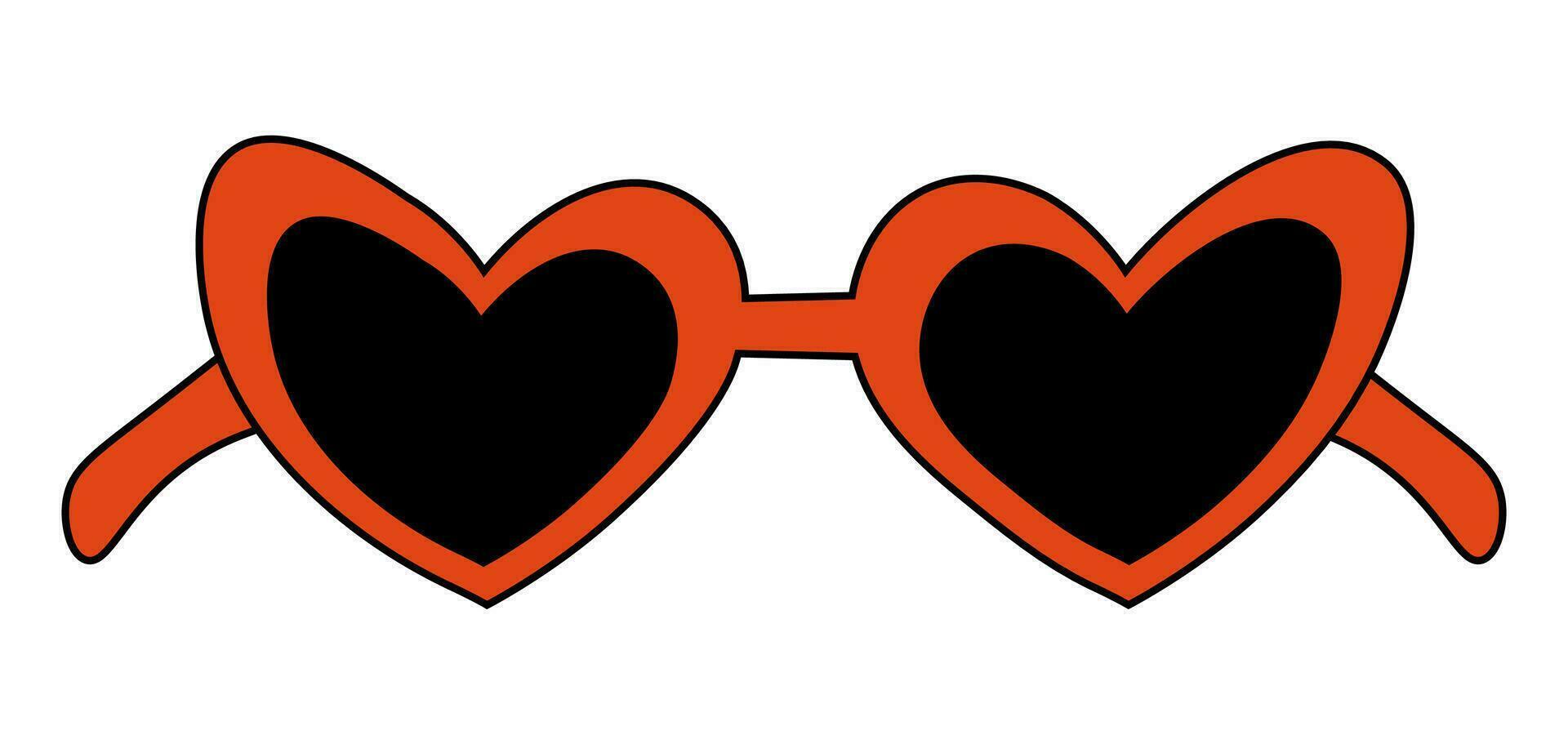 Red heart shape retro sunglasses. Valentine Day element. Vector flat illustration.