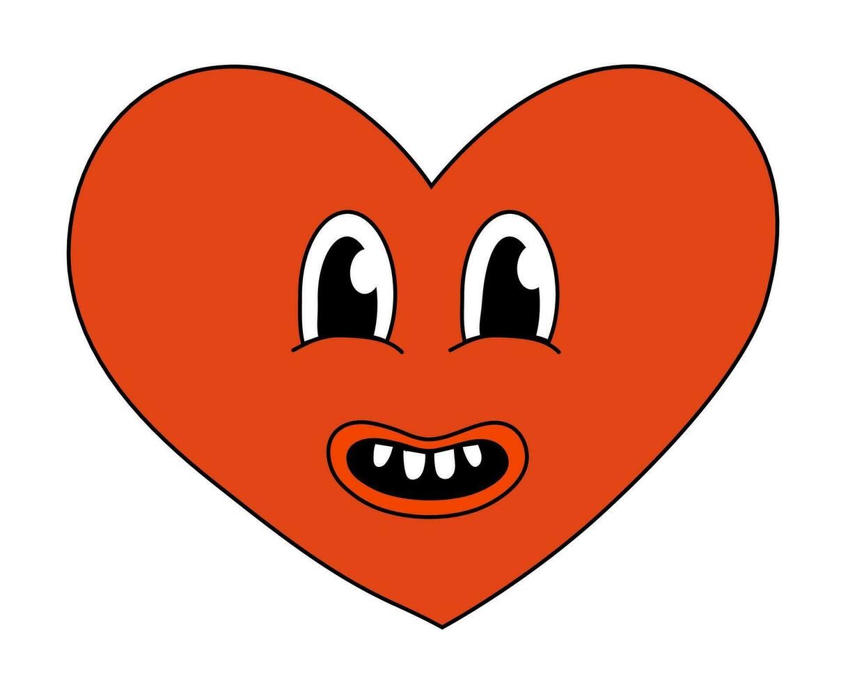 corazón rojo sonrisa personaje para enamorado día. mascota en maravilloso y y2k estilo. vector dibujos animados ilustración.