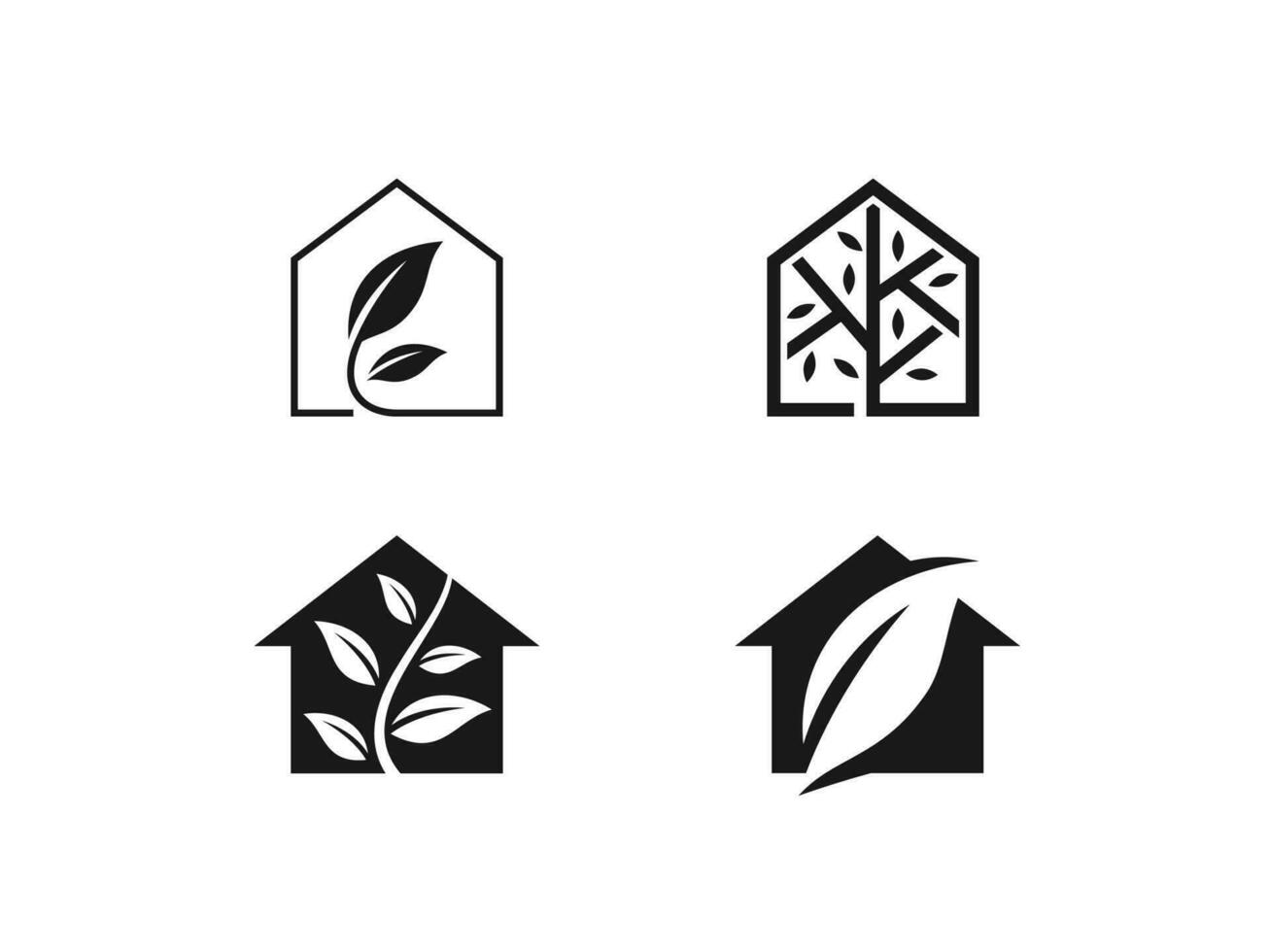 conjunto de naturaleza casa logo vector icono ilustración, logo modelo