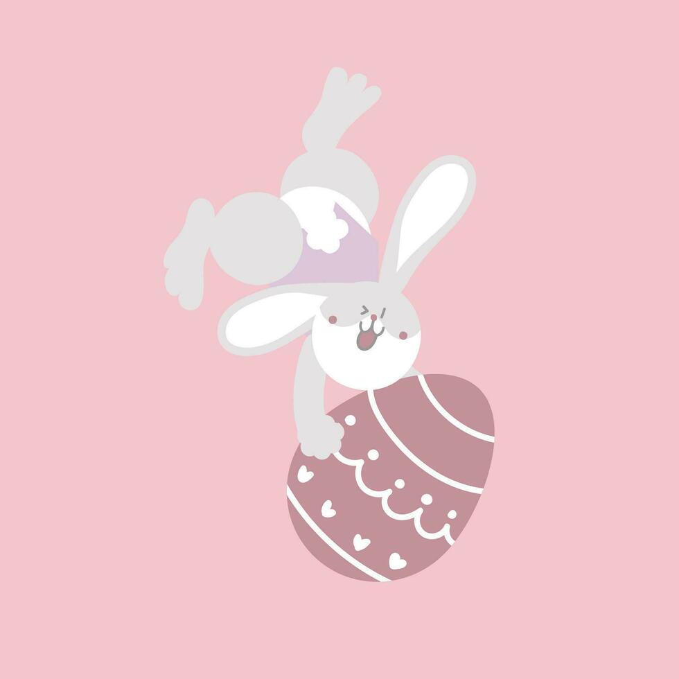 happy easter festival with animal pet bunny rabbit and egg, pastel color, flat vector illustration cartoon character