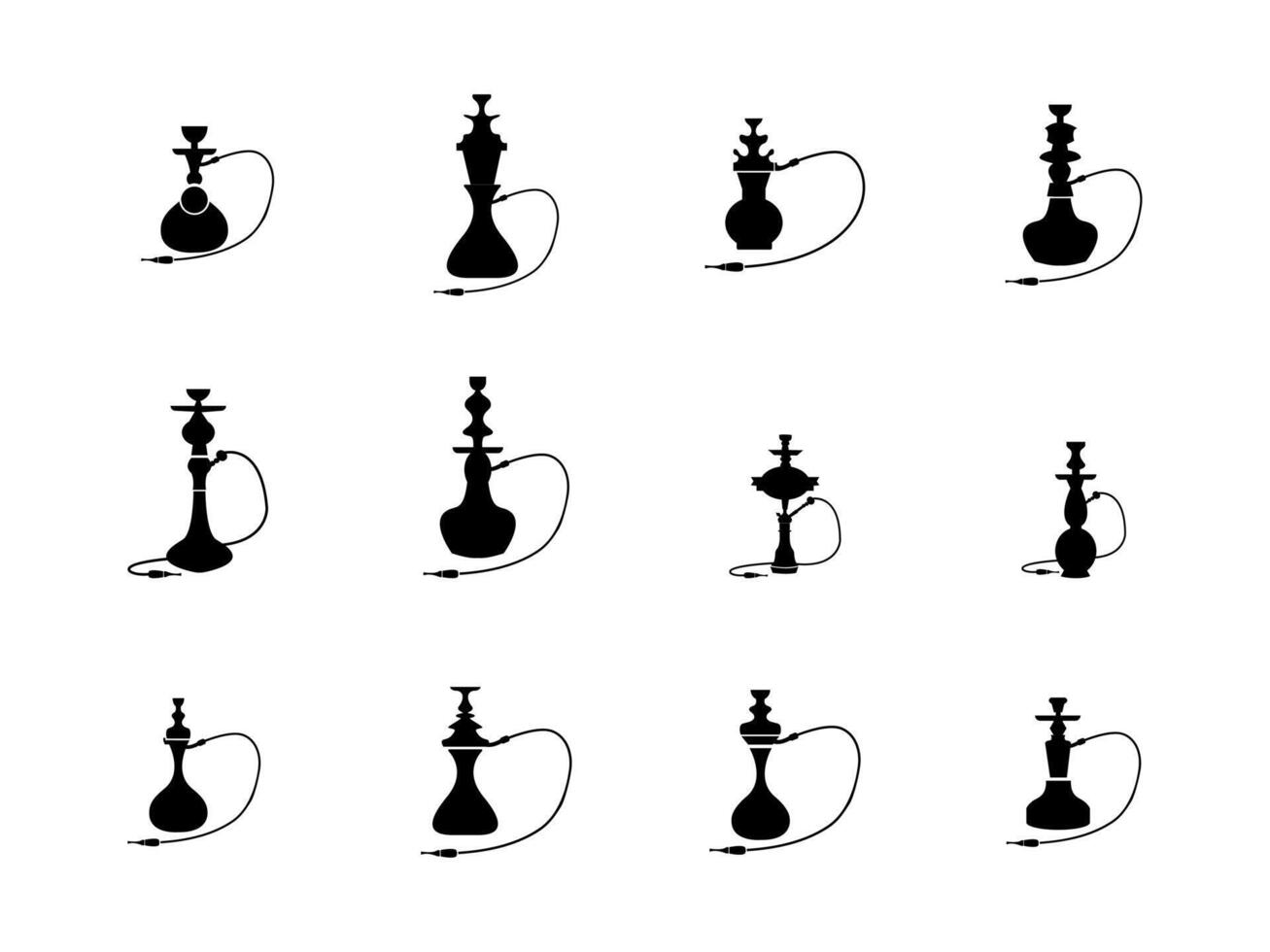 Set of Hookah icons, black and white Isolated vector sign symbol.