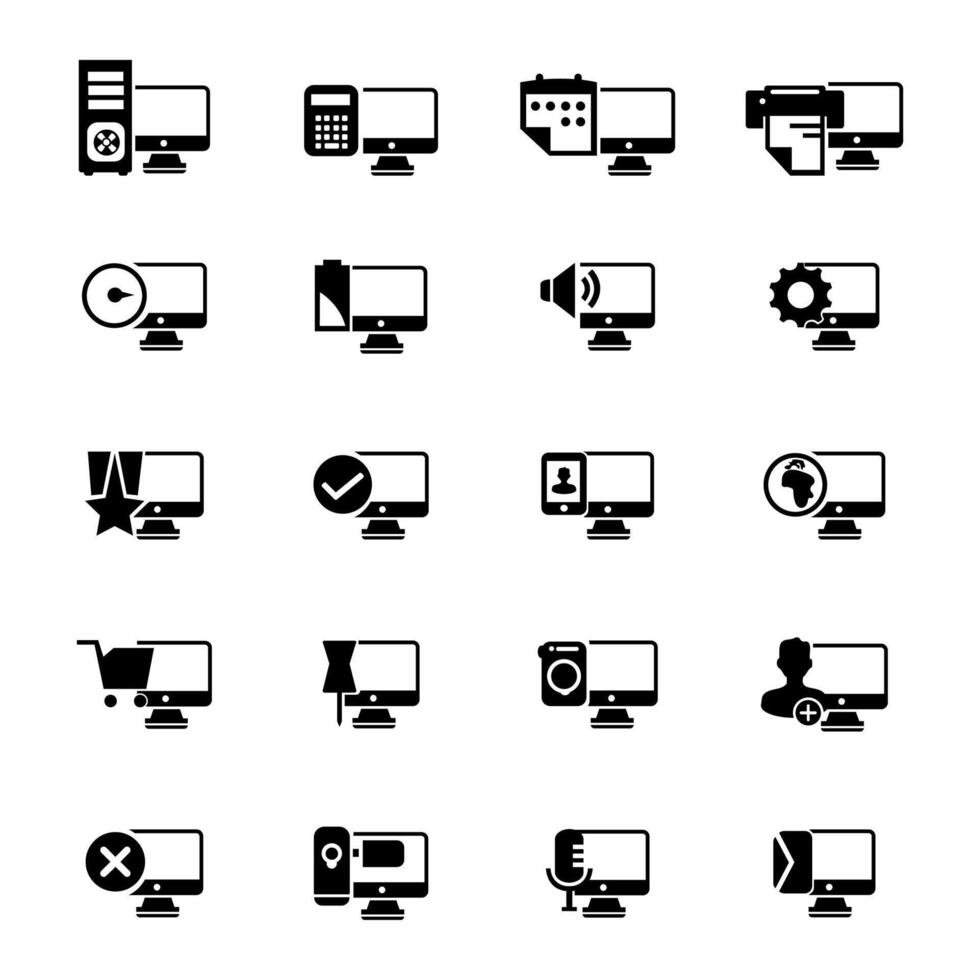 computadora y relacionado con el dispositivo línea icono conjunto vector