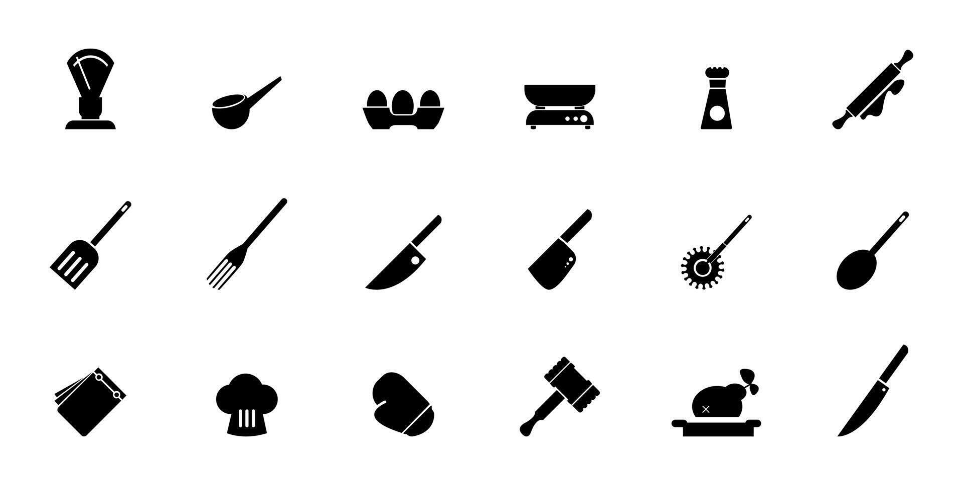 cocinero instrumentos cocina colador, Cocinando maceta, fritura cacerola, cocinero sombrero, y cucharón icono vector