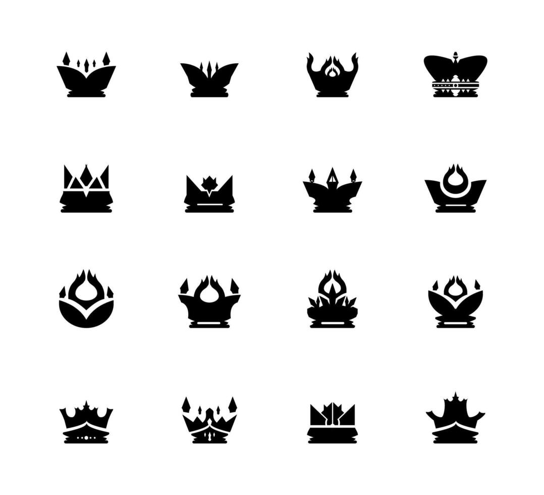 Set of black crown icons. Black crown symbol collection, Big collection quality crowns. vector