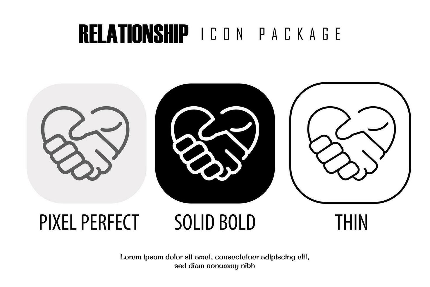 relationship symbol, hand shake outline icon in different style vector design pixel perfect