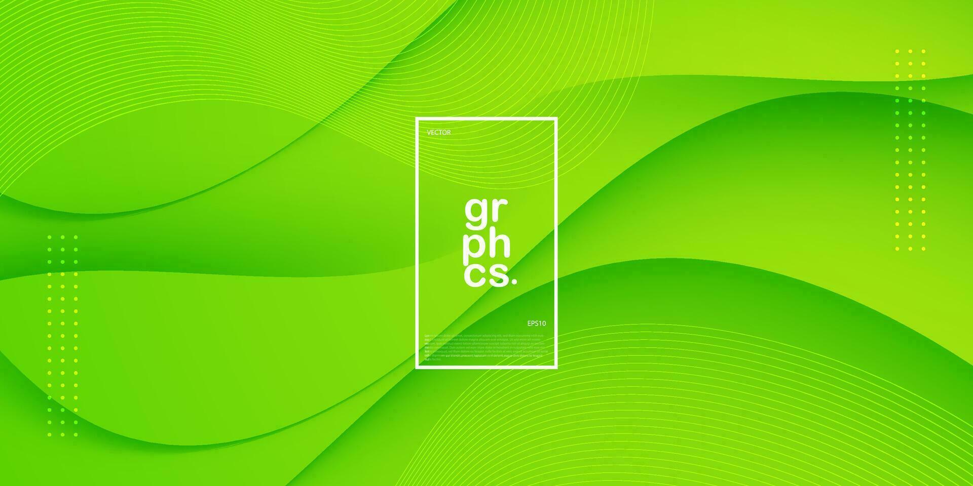 Green wave background with simple fluid shape and lines pattern. Colorful simple green design. Simple bright geometric shapes concept. Eps10 vector
