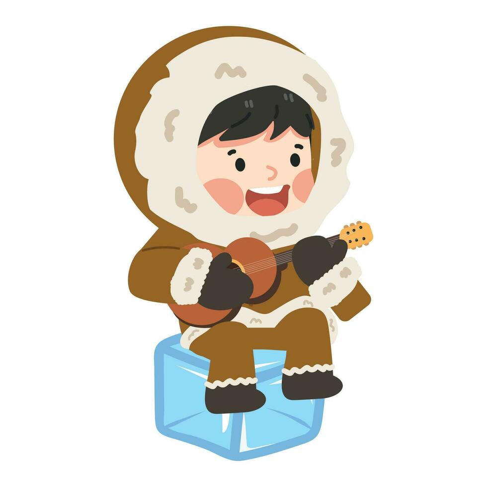 eskimo playing guitar with ice cube vector