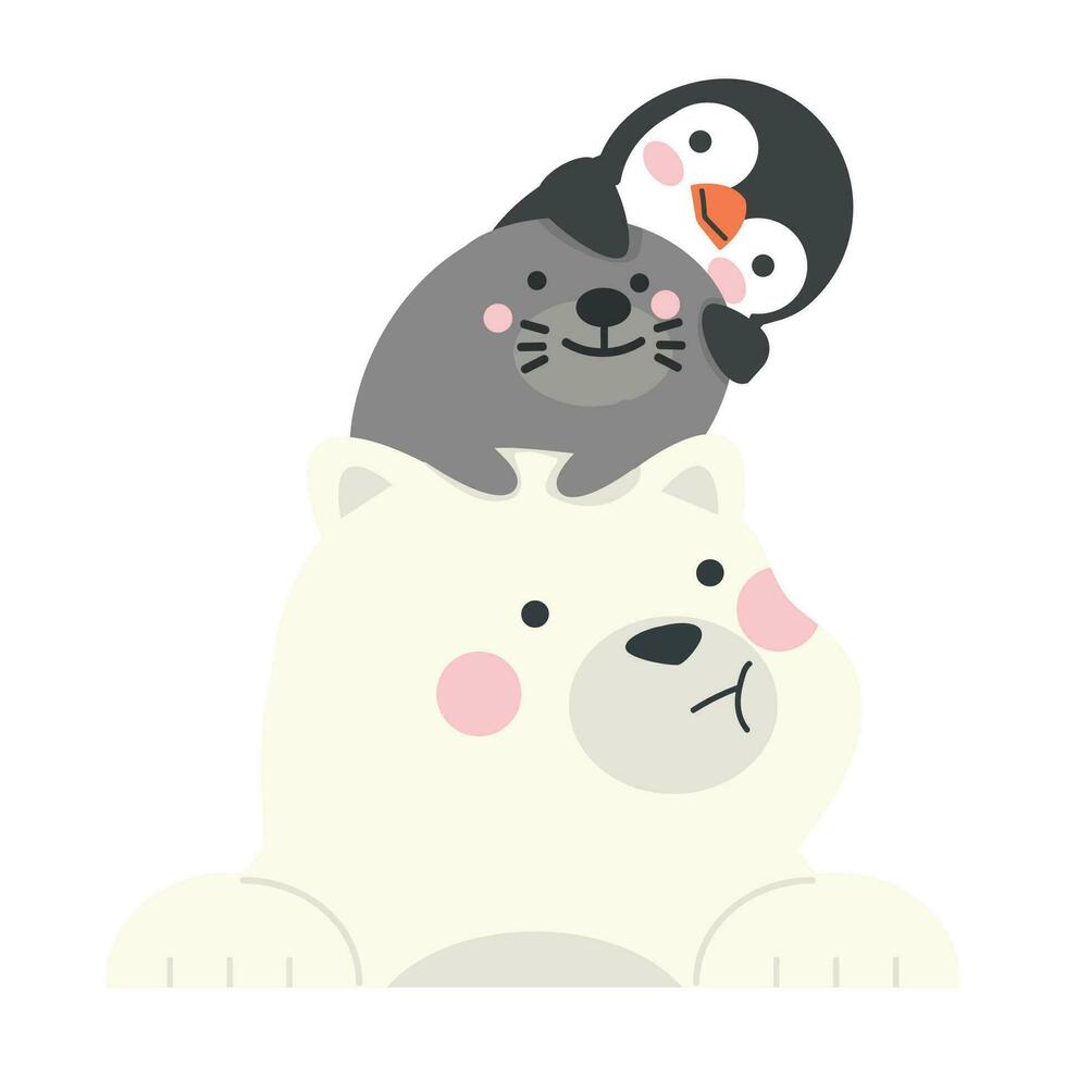 Stack of Polar bear with sea lion and penguin vector