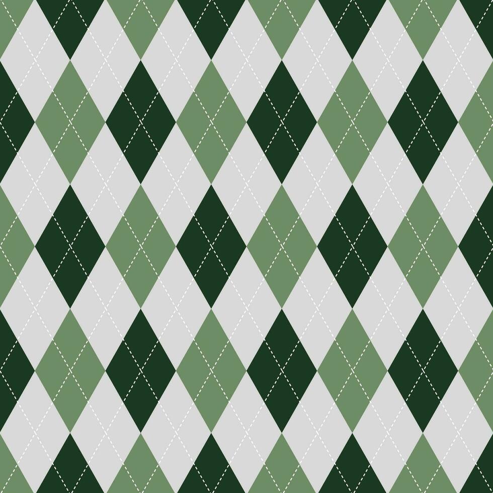 Geometric argyle pattern in grey and green colors. vector