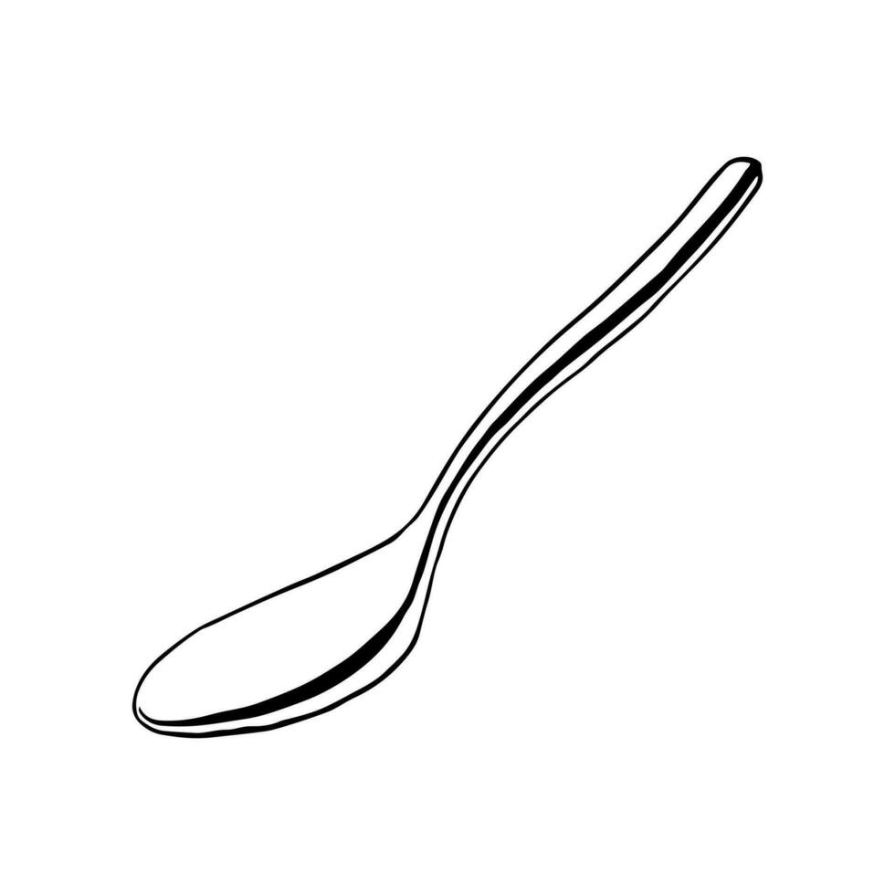 Vector spoon black and white graphic illustration. Hand drawn sketch in simple style