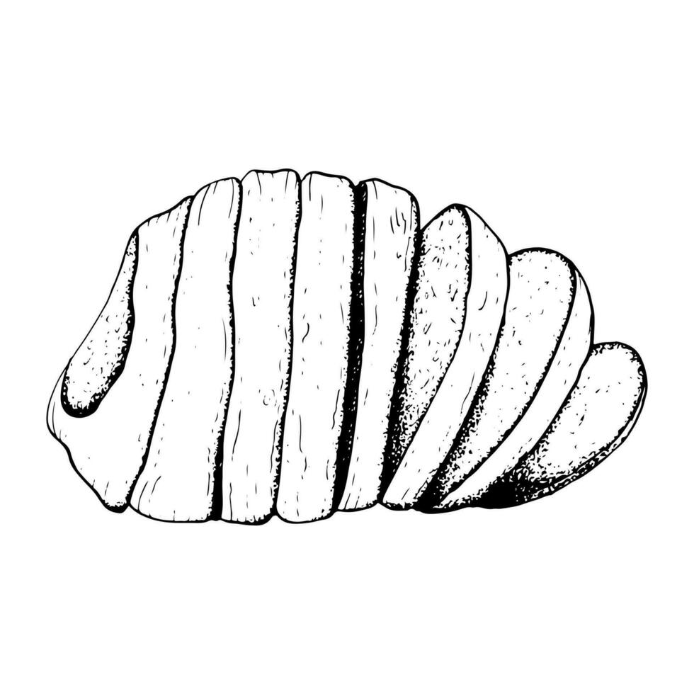 rebanado un pan vector negro y blanco ilustración para desayuno tostadas, rústico alimento, francés cocina, casual comida bosquejo para shavuot picnic