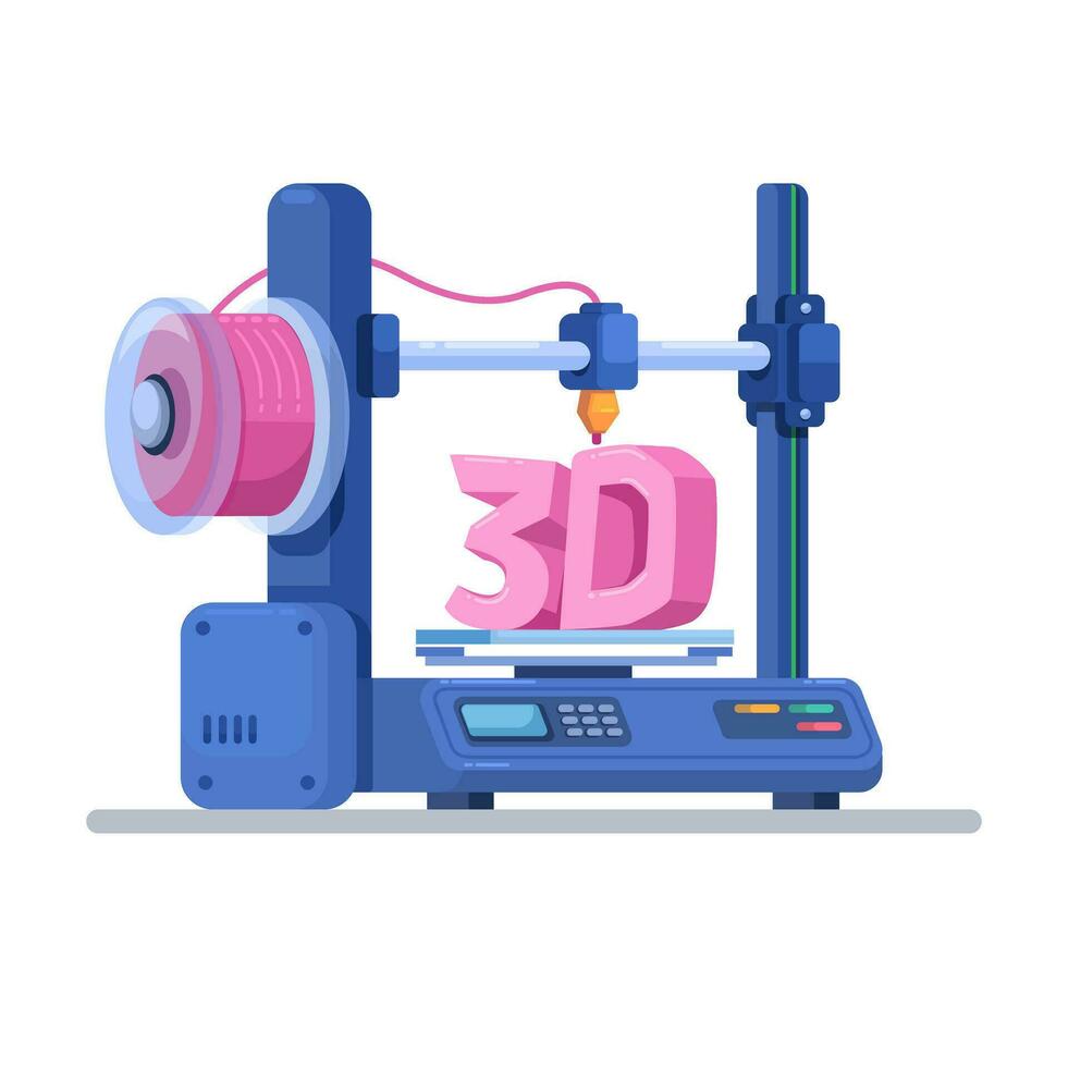 3D Printer Device Cartoon Illustration Vector