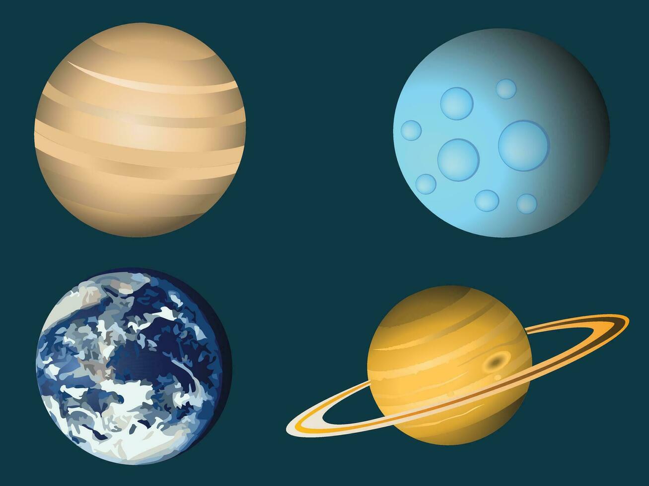 Four realistic planets. planets of the Solar System. vector illustration