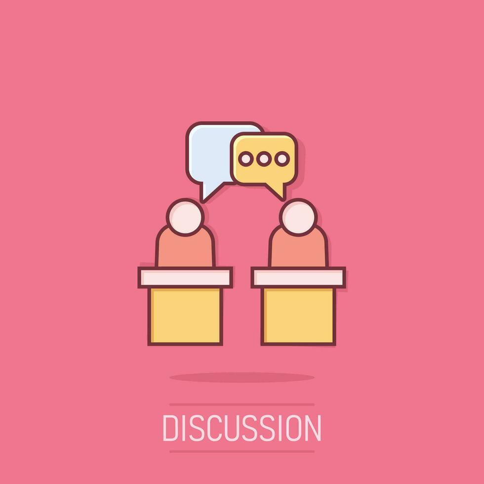 Politic debate icon in comic style. Presidential debates vector cartoon illustration pictogram. Businessman discussion business concept splash effect.