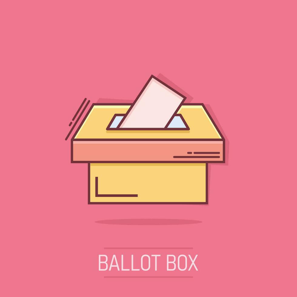 Election voter box icon in comic style. Ballot suggestion vector cartoon illustration pictogram. Election vote business concept splash effect.