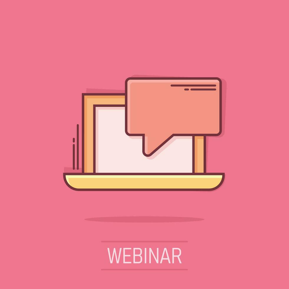 Online training process icon in comic style. Webinar seminar vector cartoon illustration pictogram. E-learning business concept splash effect.