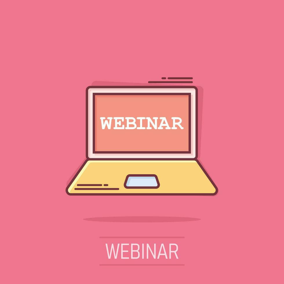 Online training process icon in comic style. Webinar seminar vector cartoon illustration pictogram. E-learning business concept splash effect.