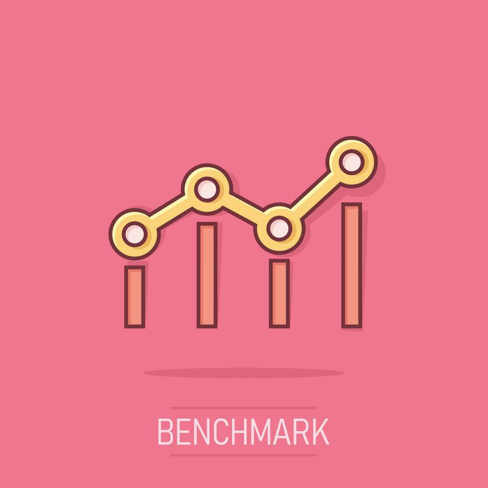 Benchmark measure icon in comic style. Dashboard rating vector cartoon illustration on white isolated background. Progress service business concept splash effect.