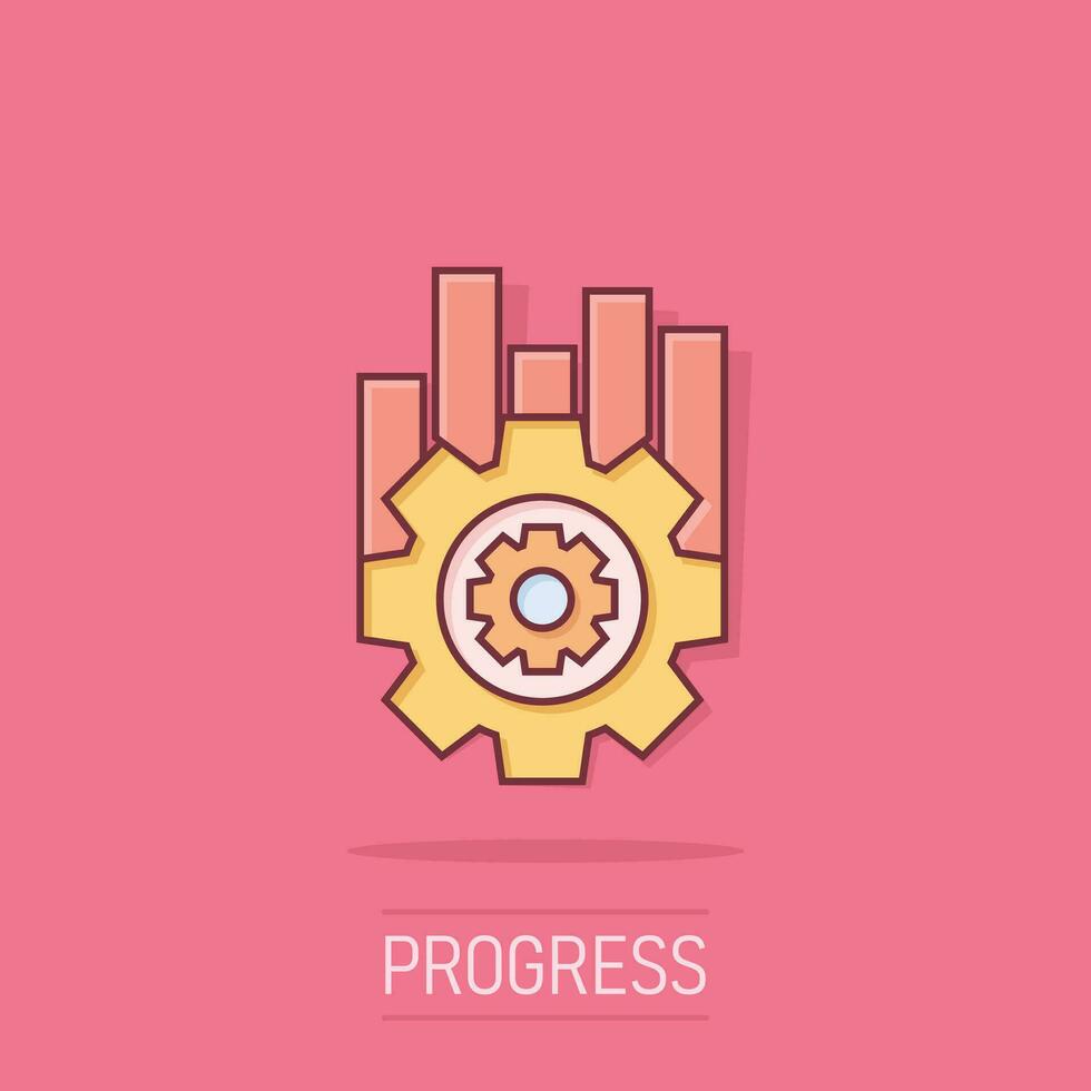 Operation project icon in comic style. Gear process vector cartoon illustration on white isolated background. Technology produce business concept splash effect.
