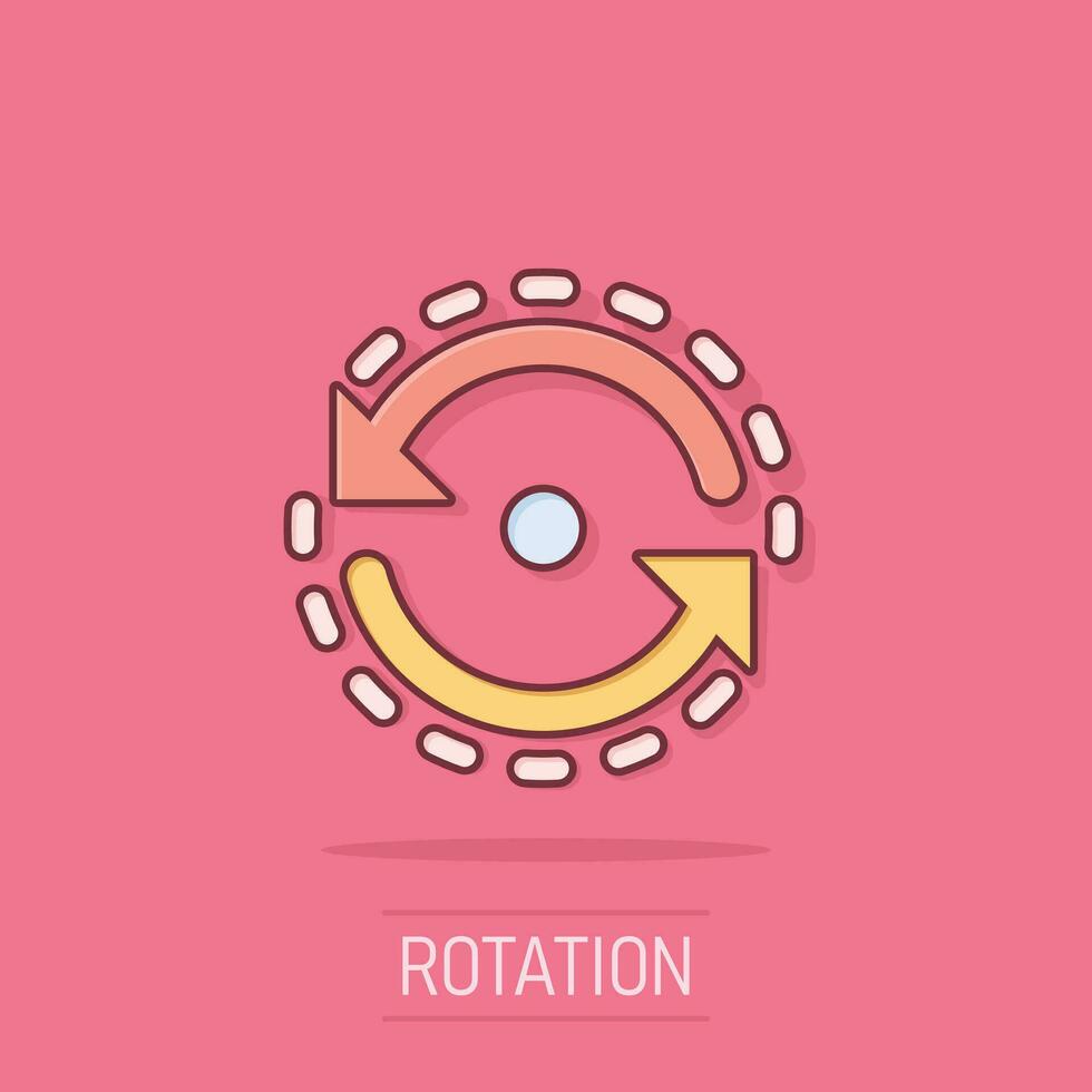 óvalo con icono de flechas en estilo cómico. consistencia repetir ilustración de dibujos animados vectoriales sobre fondo blanco aislado. recargar el efecto de salpicadura del concepto de negocio de rotación. vector