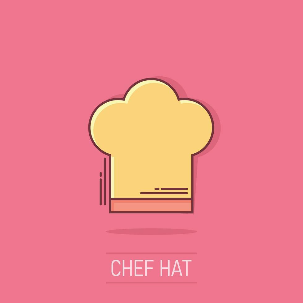 Chef hat icon in comic style. Cooker cap vector cartoon illustration pictogram. Chef restaurant business concept splash effect.