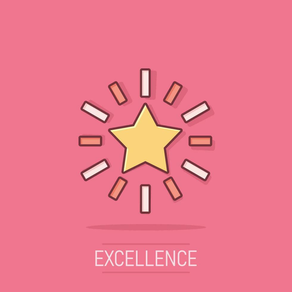 Excellence icon in comic style. Star ribbon vector cartoon illustration on white isolated background. Award medal business concept splash effect.