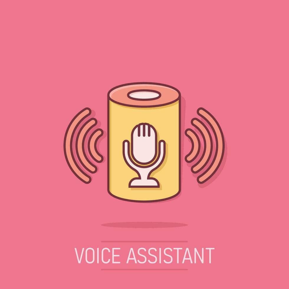 Voice assistant icon in comic style. Smart home assist vector cartoon illustration on white isolated background. Command center business concept splash effect.