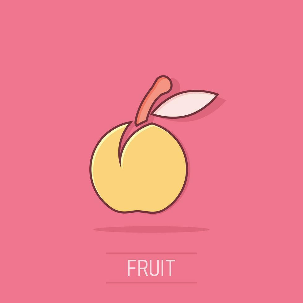 icono de fruta de albaricoque en estilo cómico. melocotón postre vector ilustración de dibujos animados sobre fondo blanco aislado. efecto de salpicadura de concepto de negocio de postre orgánico.