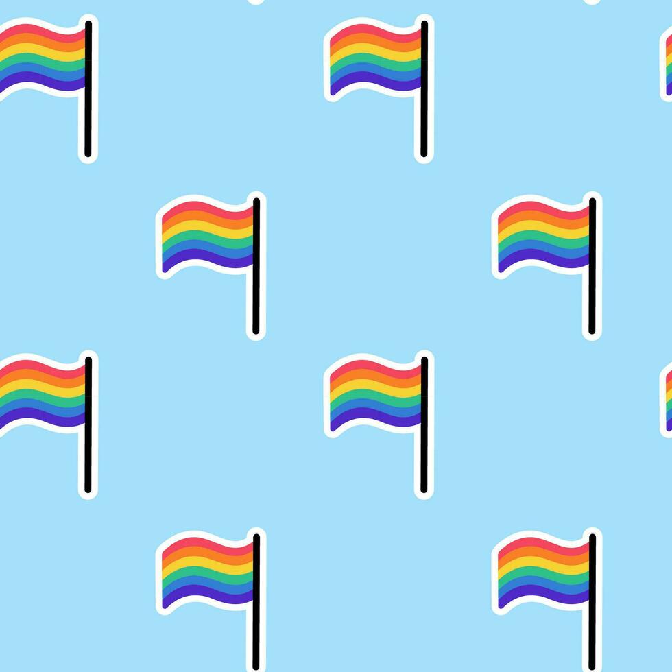 Seamless Pattern with Rainbow colored flag. LGBT flag in doodle style. LGBTQ, LGBT pride community Symbol. LGBT concept texture. Vector illustration.