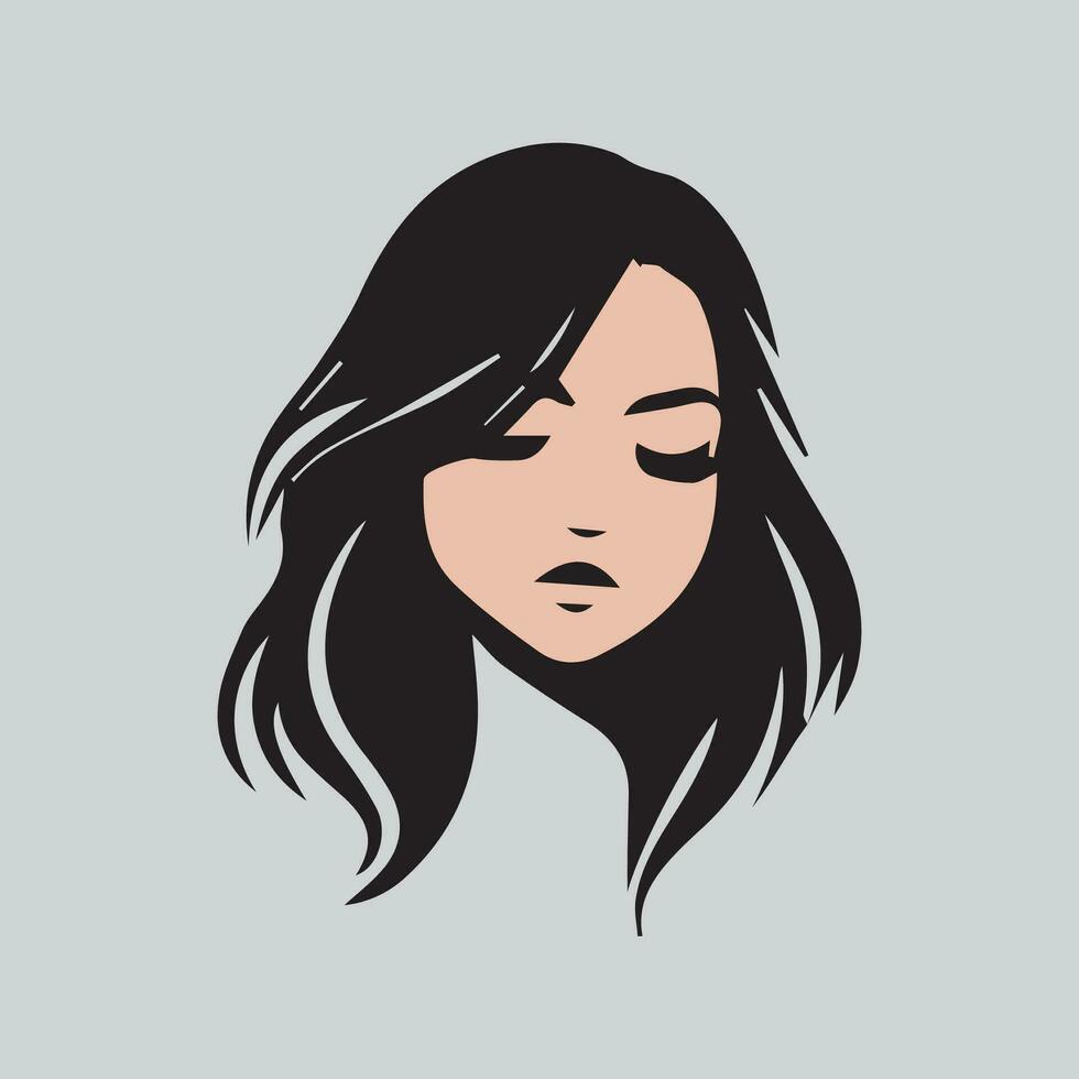 hermosa mujer cara con largo cabello. vector ilustración para tu diseño