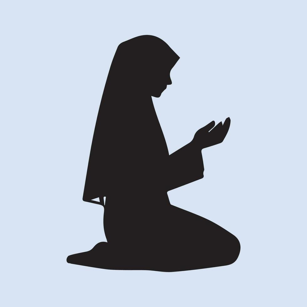 Silhouette of a muslim woman praying on a blue background vector