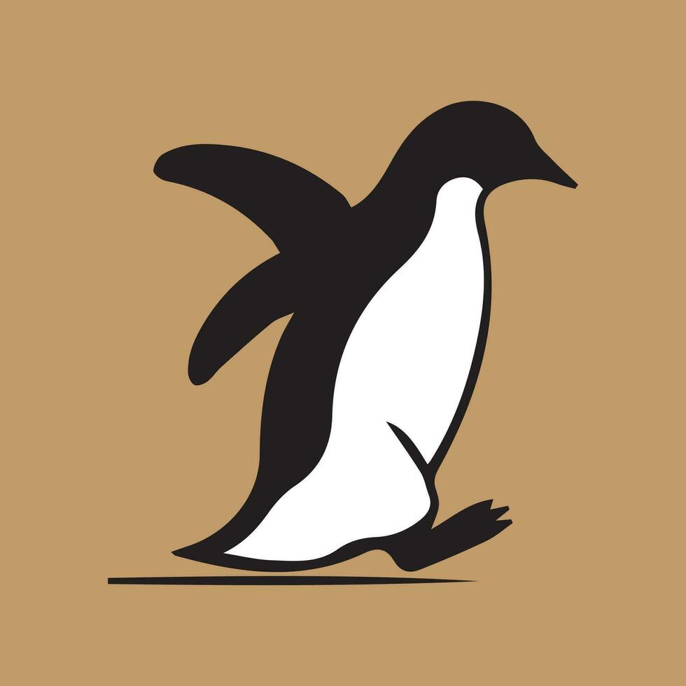 Penguin vector illustration. Black and white penguin isolated on brown background.
