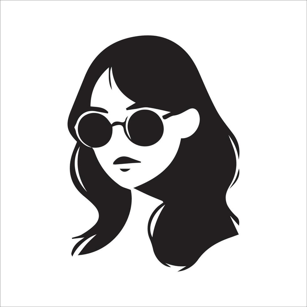 Vector illustration of a beautiful girl with long hair in sunglasses. Silhouette.