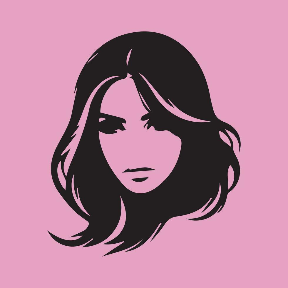 Beautiful woman face. Silhouette. Vector illustration isolated on pink background.