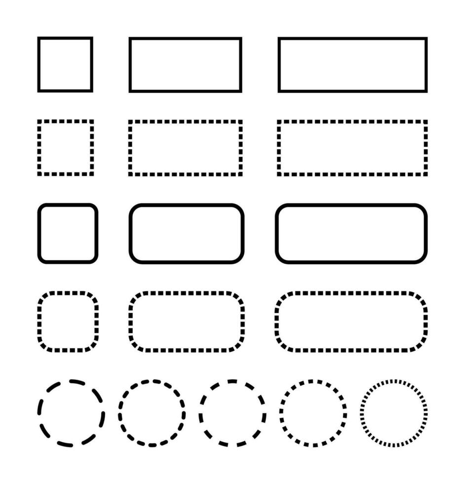 Rectangle and circle shape solid and dot outline background. vector