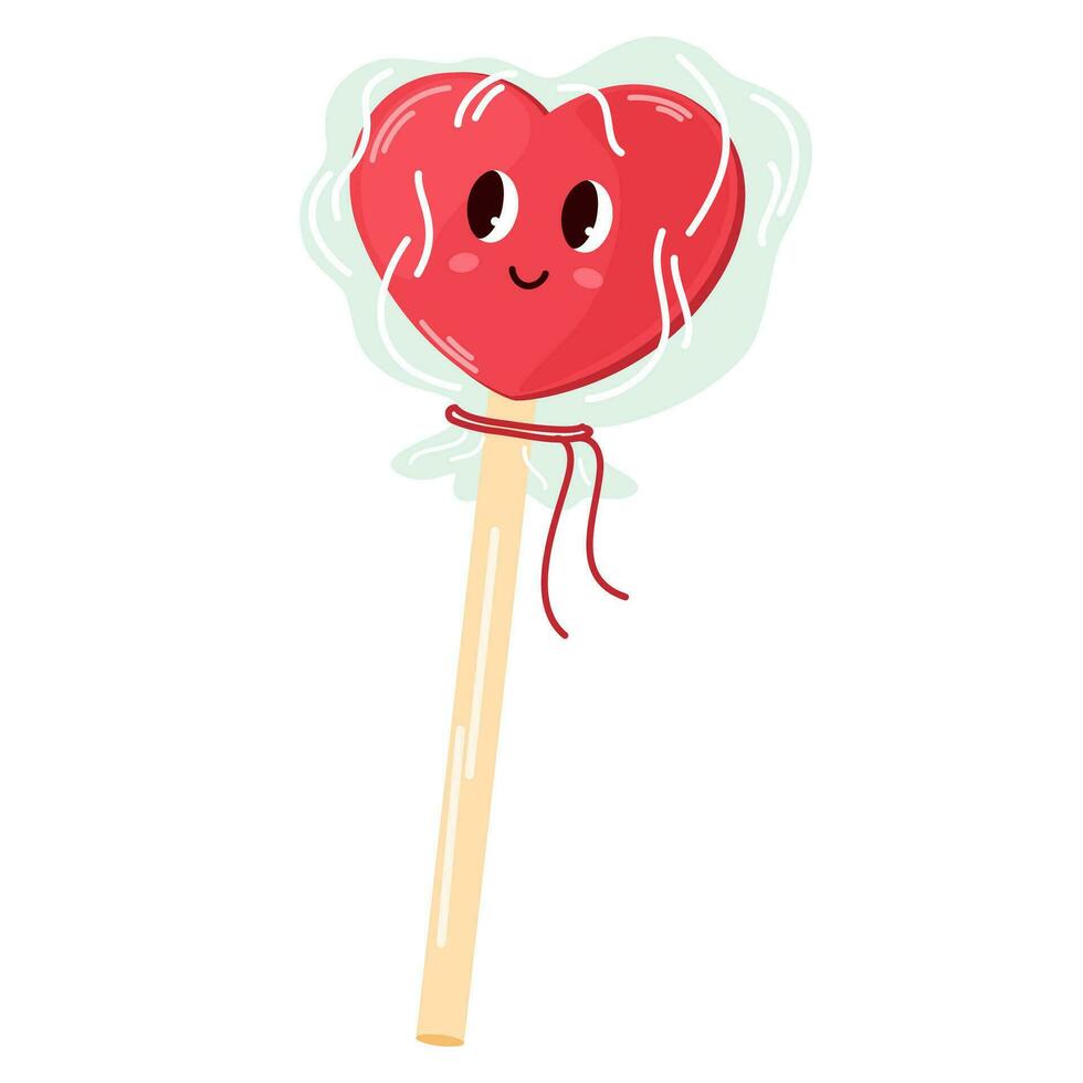 Lollipop in heart shape. Romantic element. Wrapped sweets in clear package. For website banner, Sale, Valentine card, cover, flyer or poster trendy vector illustration