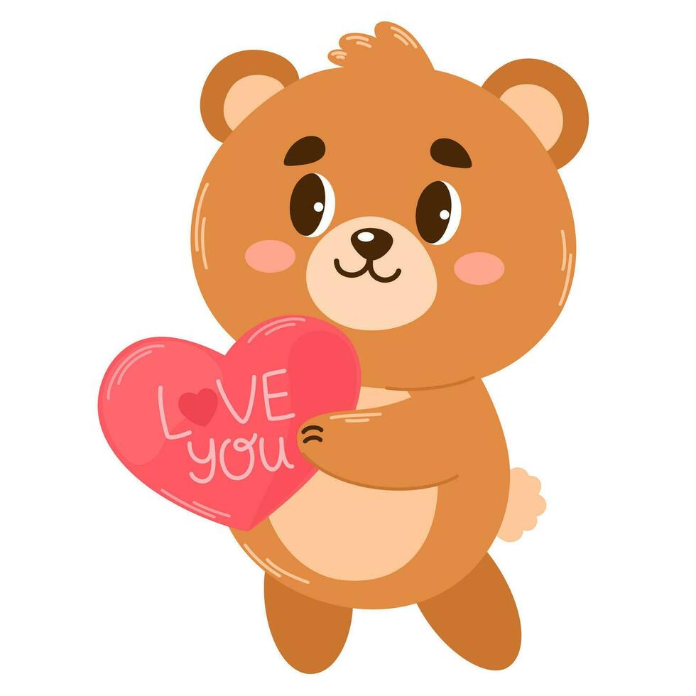 Teddy bear holding a heart. Cute cartoon animal holding heart.  For website banner, Sale, Valentine card, cover, flyer or poster trendy vector illustration