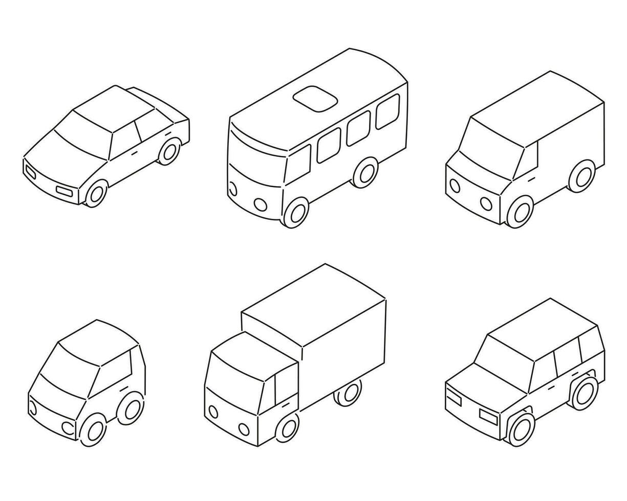 Urban transport in isometric view and outline. vector
