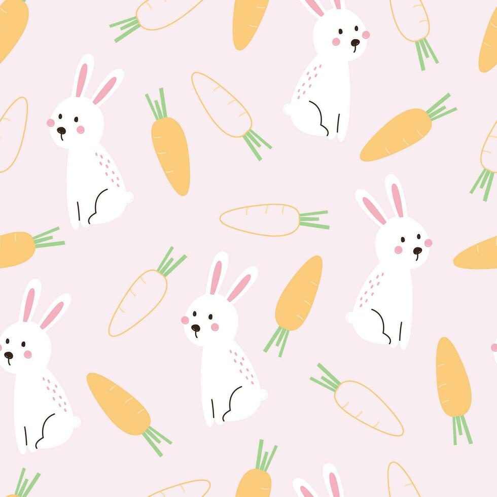 Rabbit and carrot baby seamless cartoon patterns cute design for kids Use for print, decorations, textiles, vector illustration