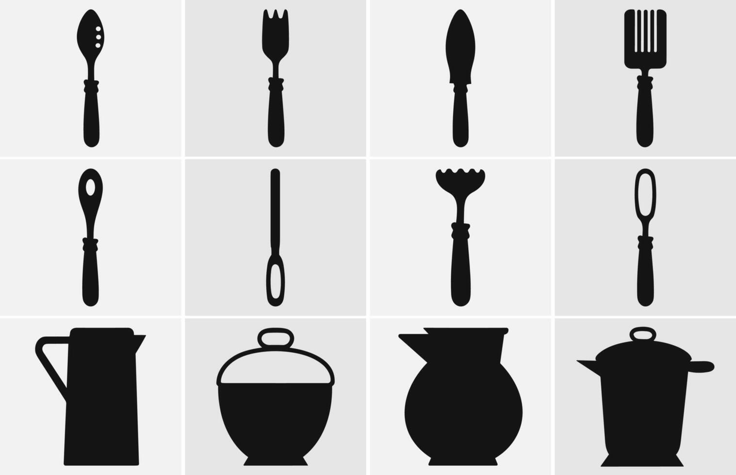 Kitchen tools silhouette, Kitchen utensils silhouette-Vector Silhouette. vector