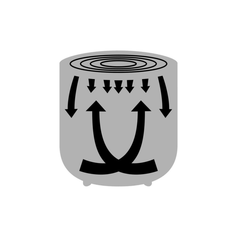 Black and white operating diagram of the inside of an air fryer. Vector illustration. Manual instructions for use.